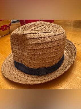 Toddler Straw Fedora Hat w/ Dark Blue Band